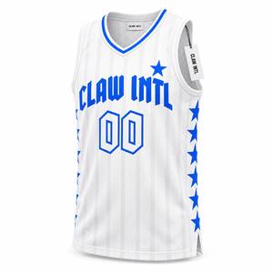 Maillot de basketball Claw Intl imprimé par transfert thermique 100 % polyester pour homme, débardeur blanc et bleu étoiles 00, séchage rapide, bretelles réglables, toutes tailles - Product Image 5