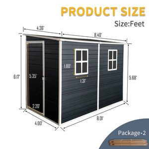 Casetta da Giardino in Metallo da 2,4 m con Porte Impermeabili Chiudibili a Chiave, 2 Finestre e Pavimento per Patio/Cortile, Nera - Product Image 5