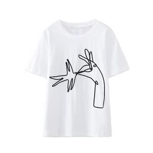 เสื้อยืดผ้าฝ้ายสีขาวสำหรับผู้หญิง แขนสั้น พิมพ์ลายการ์ตูน คอกลม ทรงหลวม สวมใส่สบายในฤดูร้อน - Product Image 2