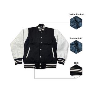 Chaqueta Universitaria para Hombre de Alta Calidad al por Mayor, Diseño Delgado con Parches y Letras, Logotipo Frontal, Nuevo Diseño, 100% Lana Teñida Lisa - Product Image 2