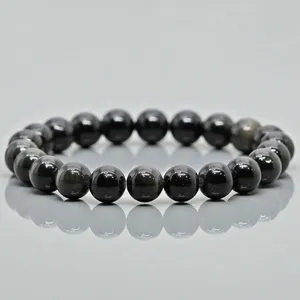Natural Silver Sheen Obsidian 8mm Smooth Round AA Grade Gemstone Beads Stretch <b>Bracelet</b> <b>Healing</b> Jewelry Wholesale - Product Image 1