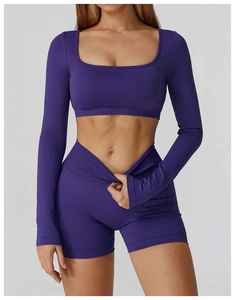 2026 New Arrival High Quality Gym Sports Fitness Yoga Athletic <b>Top</b> <b>Short</b> <b>Set</b> For Women Solid Pattern Fitness Yoga <b>Sets</b> - Product Image 5