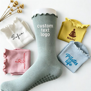 Custom Logo Embroidered <b>Knee</b> <b>High</b> Non-Slip <b>Socks</b> For Yoga Pilates Cotton Bamboo Fiber Anti-Slip With Logo Design Adults Spring - Product Image 1