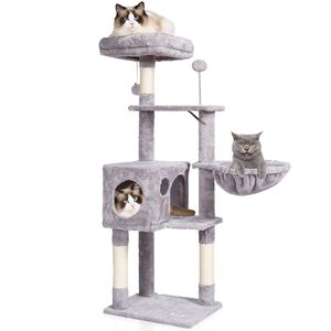 45.2\" Indoor <b>Cat</b> <b>Tree</b> Tower with Sisal <b>Scratching</b> Post Hammock Top Perch Jumping Platforms Large Condo for <b>Cats</b> - Product Image 1
