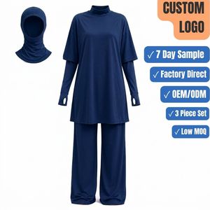 Custom Wide Leg Modest Swimwear 3 Piece Islamic <b>Full</b> Coverage Quick Dry Active Swim Set <b>Hijab</b> OEM - Product Image 1