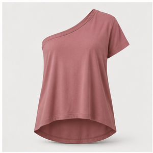 เสื้อยืดผู้หญิงสีชมพูอมเทา แขนสั้น ไหล่เดียว ทรงหลวม รุ่น WTS-0191 - Product Image 1
