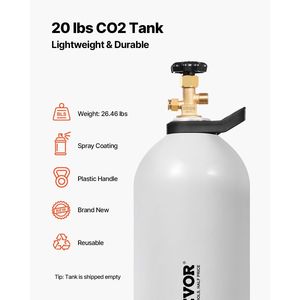Nuova Bombola CO2 in Lega di Alluminio da 20 Libbre con Valvola CGA320 e Maniglia a Pressione Regolabile per Verniciatura a Spruzzo - Product Image 2