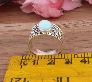 Anillo con Engaste de Larimar Natural, Plata de Ley 925, Estilo Vintage, Piedra Azul Dominicana Genuina, Joyería Fina Antigua para Mujer - Product Image 5