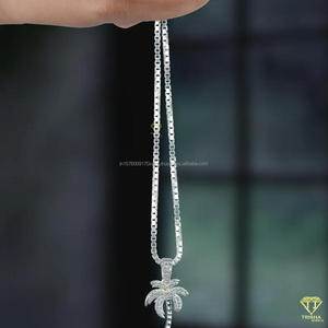 Custom Palm Tree Pendant Necklace In 925 Sterling Silver With Moissanite Diamond Pave Setting - Product Image 5