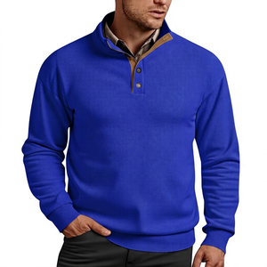 Pull en molleton tricoté beige pour homme, coupe classique, col boutonné, décontracté, pour le printemps, impression numérique, 100 % polyester - Product Image 5