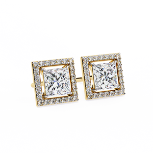 Classic Princess Cut E VS 1 ct Each and Round Lab Grown Diamond 14K Gold IGI Certified <b>Earring</b> <b>Tops</b> for Gift Party & Anniversary - Product Image 1