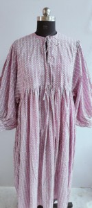 Ethnic Boho Pink Geometric Hand Print Cotton Midi <b>Dress</b> With Tie Neck Short Puff Sleeve <b>Loose</b> Fit Casual <b>Dress</b> For Women - Product Image 2