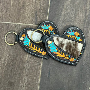 New Heart Shape Hand Tooled <b>Leather</b> Keychain Western Style Genuine Cowhide <b>Leather</b> <b>Key</b> Fob Rustic Car <b>Key</b> Holder Gift for Unisex - Product Image 4