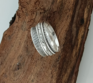 Custom 925 Sterling Silver Amethyst Bezel Set Classic Women's Dual <b>Spinner</b> Fidget Worry <b>Ring</b> Floral Rope Twist Pattern Wholesale - Product Image 3