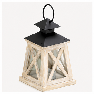 Farol de Madera Rústico Estilo Granja con Tapa Metálica, Portavelas Decorativo Vintage para Centro de Mesa de Boda, Decoración de Jardín - Product Image 3