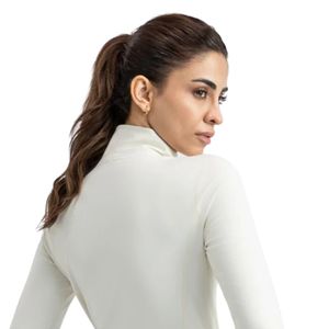 <b>White</b> Women's Cropped Active Jacket Full Zip Stand Collar <b>Long</b> <b>Sleeve</b> Fitted Stretch <b>Top</b> For Fitness Training And Casual Wear - Product Image 3