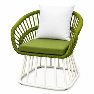 Chaise de salle à manger en corde tressée verte GDRS avec coussin, structure en aluminium blanc, pour restaurant extérieur, café, livraison DDP aux États-Unis - Product Image 1