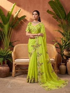 Blusa de Saree Verde Fendy de NiMa Creations, con Bordado Floral, para Mujer, Tradicional India y Pakistaní, para Bodas y Fiestas - Product Image 5