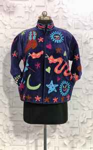 Chaqueta corta de invierno para mujer, de terciopelo, bordada a mano |   Abrigo Informal de Diseñador sin Cierre - Product Image 3