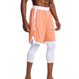 Shorts de baloncesto personalizados al por mayor para hombre, color melocotón con franja blanca, de secado rápido, transpirables, para gimnasio, deporte y práctica, OEM - Product Image 1