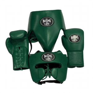 Ensemble de protection de boxe professionnel en cuir noir No Boxing No Life : Gants de boxe, protège-tête, protège-glandes, couleur personnalisable, à lacets, poignets réglables - Product Image 3
