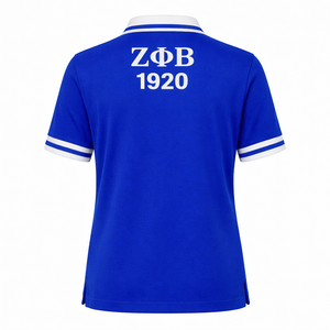 เสื้อโปโล Zeta Phi Beta Sorority ปี 2026 สำหรับผู้หญิง สีน้ำเงินขาวลายทาง คอวี ผ้าปิเก้ถัก แขนสั้น ปักลายตราสัญลักษณ์ เสื้อยืดคอปก - Product Image 2