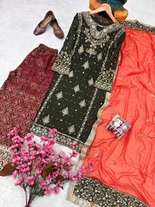 Conjunto de Salwar Kameez Verde Bordado para Mujer con Dupatta |   Traje Étnico Indio para Fiestas y Bodas - Product Image 4