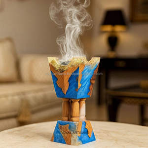 Premium Wooden Bakhoor Burner – Handmade Agarwood <b>Resin</b> Inlay Incense Holder with Brass Liner Ramadan Eid Gift - Product Image 5