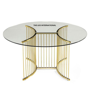 Mesa de Centro de Lujo con Base de Hierro Metálico, Muebles para el Hogar, Hotel, Villa, Accesorios, Tapa de Vidrio, 2 Niveles, Chapado en Oro - Product Image 5