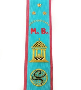 Faja Masónica del Rito Escocés Master Mason, Bordado de 3 Estrellas con Hilos de Oro, Faja Azul Moiré, Regalia del Rito Escocés - Product Image 2