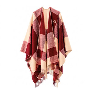 Delta | Sigma | Theta Sorority Women Green & Pink Checkered Cape Shawl Cardigan Casual 100% Acrylic Winter Warm Daily Wear <b>Scarf</b> - Product Image 1