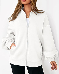 Women's White Knitted Blouson Jacket Full Sleeve Stand Collar Zipper Closure Autumn Style Breathable Drop-Shoulder Design - Product Image 4