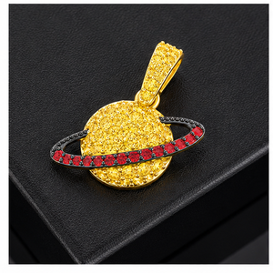 Luxury Saturn Planet Pendant With Gemstone Moissanite Diamond 925 <b>Silver</b> Gold Plated Micro Insert Themed Charm For Everyday Wear - Product Image 5