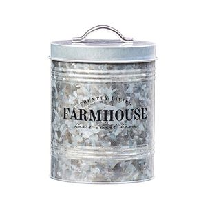 Farmhouse Metal Canister Cylinder With Lid Country Living Design <b>Kitchen</b> <b>Storage</b> Container Freshness Preservation - Product Image 1