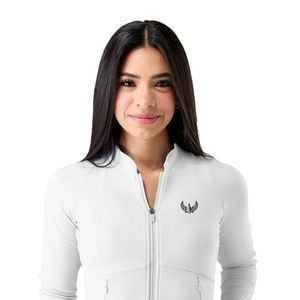 Women's White Full Zip Sports <b>Jacket</b> Long Sleeve Breathable Stretch Fitness <b>Workout</b> Running Yoga Activewear Performance <b>Jacket</b> - Product Image 2