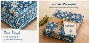 Juego de Sábanas de Algodón Estampadas a Mano, Diseño Floral Azul Verdoso con Paisley, Incluye Fundas de Almohada, Estilo Boho Indio - Product Image 5