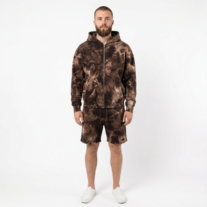 <b>Men's</b> Custom <b>Hoodie</b> <b>And</b> <b>Shorts</b> <b>Set</b> Cotton Fleece Two Piece Streetwear Outfit With Screen Print Graphic Drawstring <b>Shorts</b> - Product Image 1