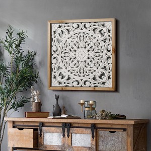 Mandala mural sculpté à la main en bois de Sheesham - Décoration bohème pour la maison - Vente en gros - Product Image 2