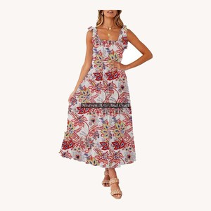 Vestido sin mangas con tirantes finos para mujer, tallas grandes disponibles, ropa orgánica, diseño minimalista, estampado de bloques a la moda - Product Image 3