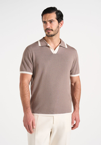 Polo de Punto de Manga Corta para Hombre, Color Beige Sólido, Estilo Casual, Tejido de Algodón Transpirable, Corte Regular - Product Image 4