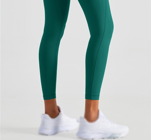 Leggings Deportivos de Cintura Alta, Color Verde Sólido, con Bolsillos, Largos, Elásticos, Tejidos, para Mujer - Product Image 3