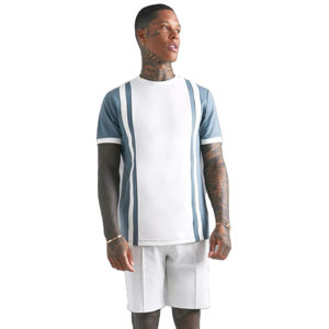 Chemise de haute qualité de couleur bleu ciel et short gris, streetwear décontracté en polyester pour hommes, manches courtes - Product Image 1