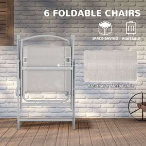 Set da Pranzo da Esterno 8 Pezzi Grigio con Tavolo Rettangolare e 6 Sedie Pieghevoli Incluso il Tavolo - Product Image 4