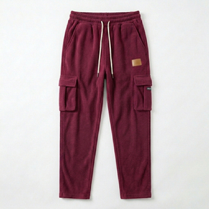 Pantalon de jogging décontracté pour homme en molleton bordeaux, taille élastique, poches latérales, poids moyen, respirant, tricoté, style automne - Product Image 5
