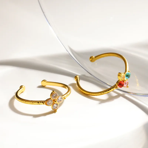 Elegant Geometric Inlay <b>Ring</b> 304 Stainless Steel with 18K Gold PVD Plated Finish Waterproof Hypoallergenic Fashion Jewelry - Product Image 1