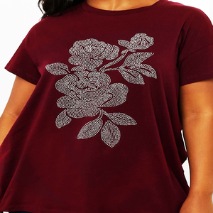 High Quality Lightweight Spandex Cotton Women's Embroidered Loose Fit Casual Stud Embellishment Crew Neck T-Shirt Custom Logo - Product Image 5