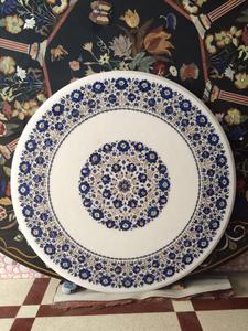 Mesa de Centro con Incrustaciones de Mármol, Moderna, Redonda, Ecológica, Hecha a Mano, Diseño Floral Azul, Fabricante, Proveedor, Exportación al por Mayor, India - Product Image 2