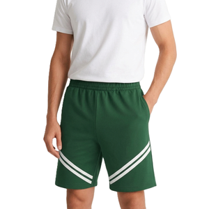 Pantalones Cortos Deportivos de Poliéster para Hombre, Color Verde, con Logotipo Personalizado, Doble Raya Diagonal Blanca, Cintura Elástica, para Entrenamiento Deportivo de Verano - Product Image 3