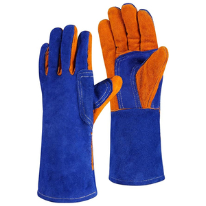 Servicio OEM ODM Guantes de soldadura de cuero partido con puño largo y dedos completos, guantes de trabajo de piel de vacuno con pulgar y palma reforzados para uso industrial - Product Image 1