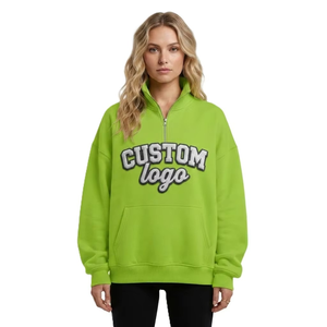 Stand Collar Custom Oversized Quarter <b>Zip</b> Women's Hoodies Wholesale Manufacturer 3D Print Regular Fit Heavyweight Fabric Blank - Product Image 1